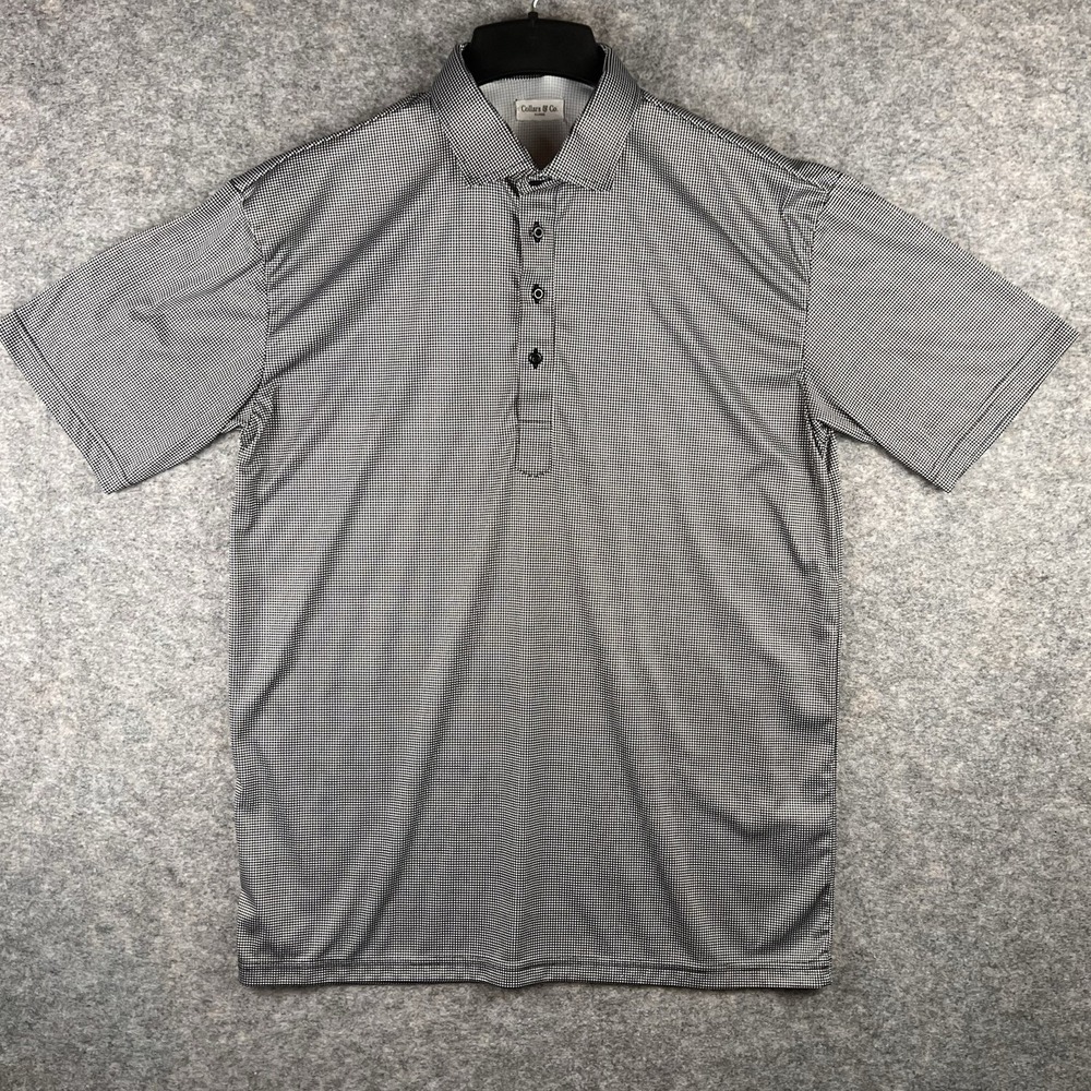 Collars & Co Men's Black & White Houndstooth XL Performance Polo